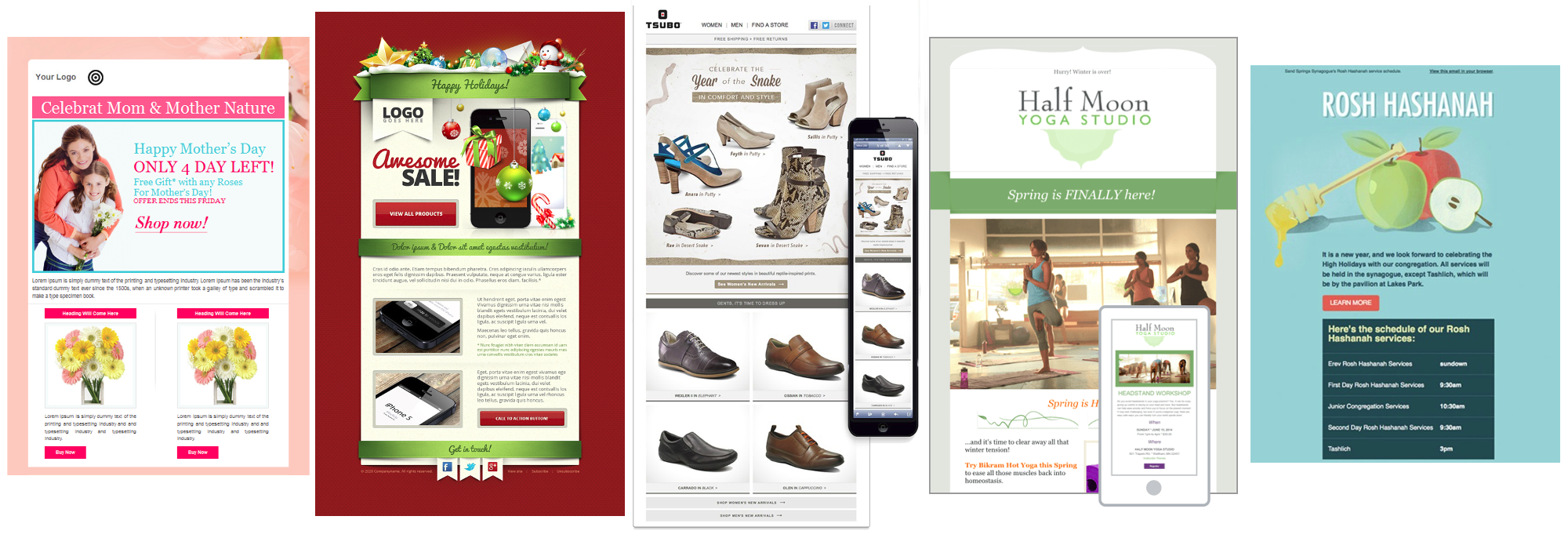 5 responsive templates in a row