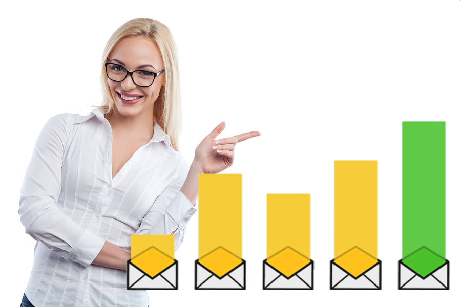 blonde woman with glasses pointing on the left, email marketing is growing