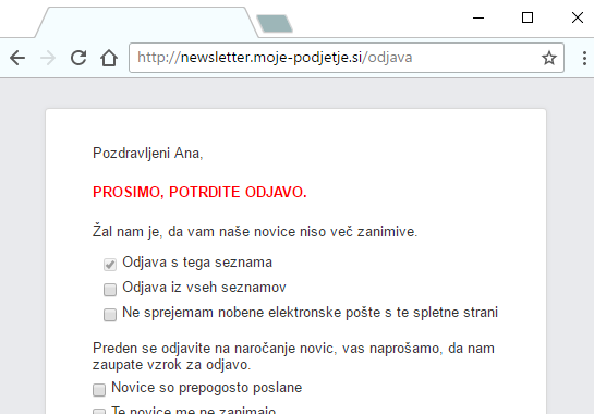 Odjava Dostavljanje sporočil, odboji in odjava - Squalo